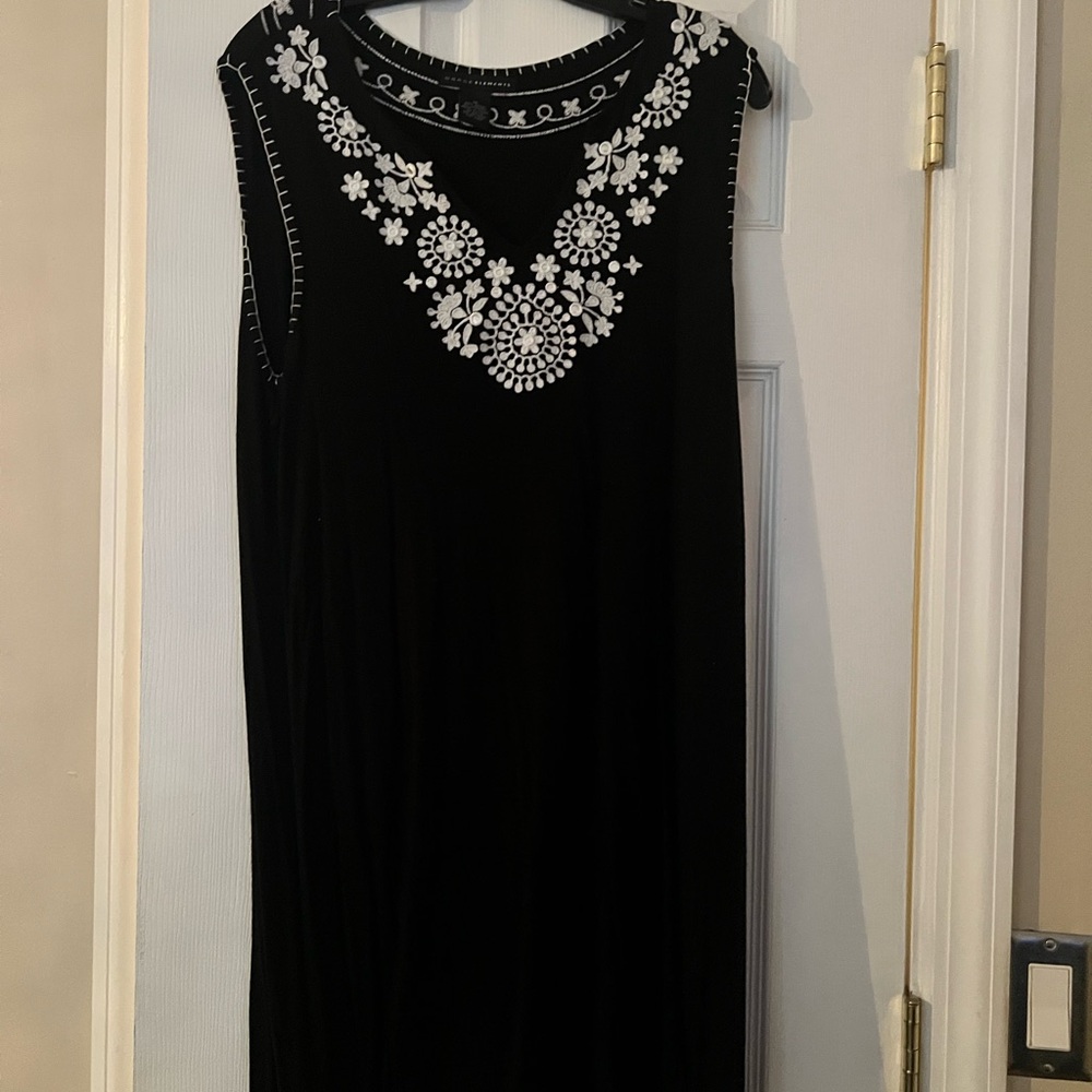 Grace Elements Black Dress with White Floral Accents